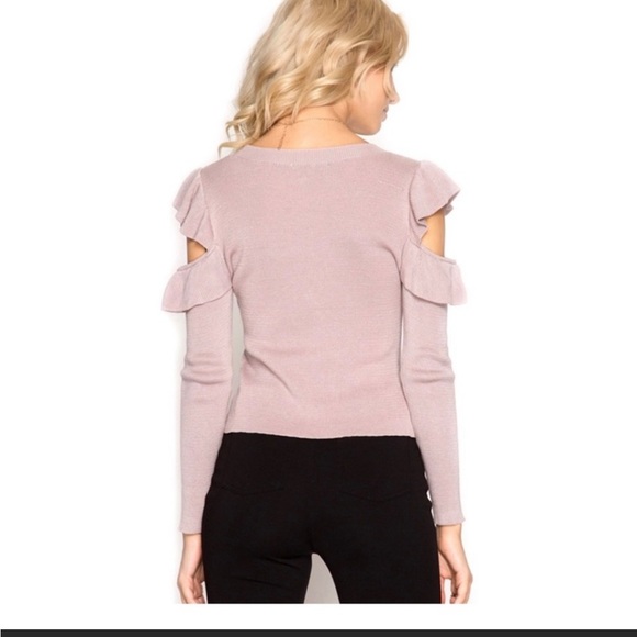 Open Shoulder Ruffled Blue Sweater - Picture 10 of 10